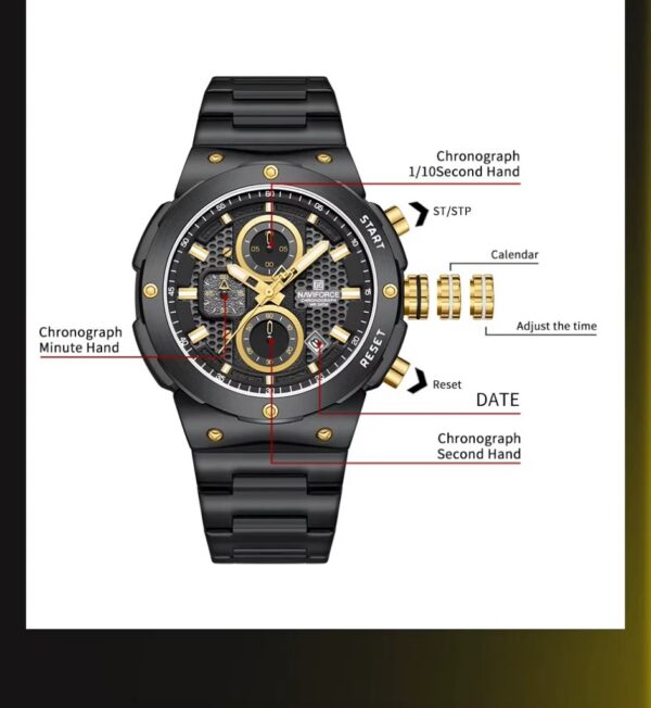 Naviforce 8072 For Men - Black Gold | Rovelle