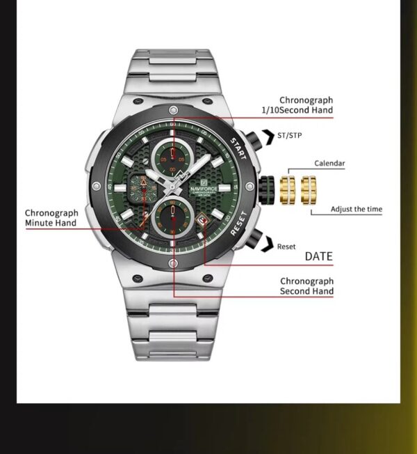 Naviforce 8072 For Men - Silver Green | Rovelle