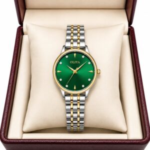 Oliya 511 Ladies Watch -Silver Gold Green | Rovelle