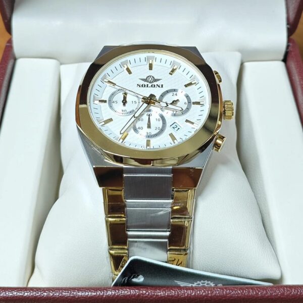 Soloni 3004M For Men - Silver Gold White With Premium Box | Rovelle