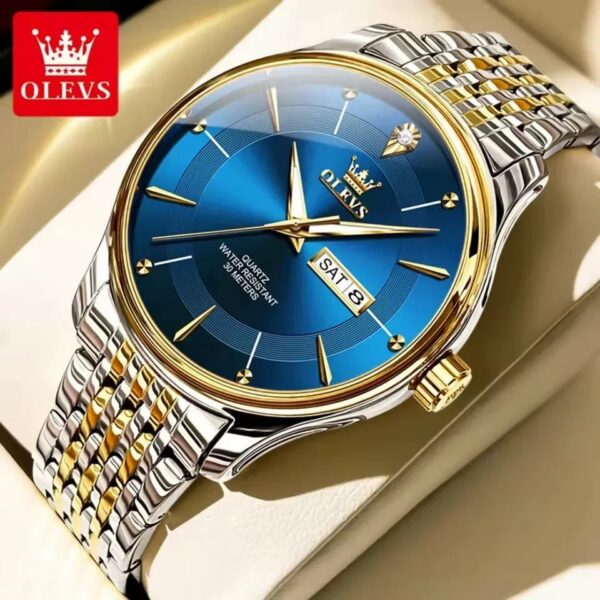 Olevs 9908 CH For Man - Silver Gold Blue | Rovelle