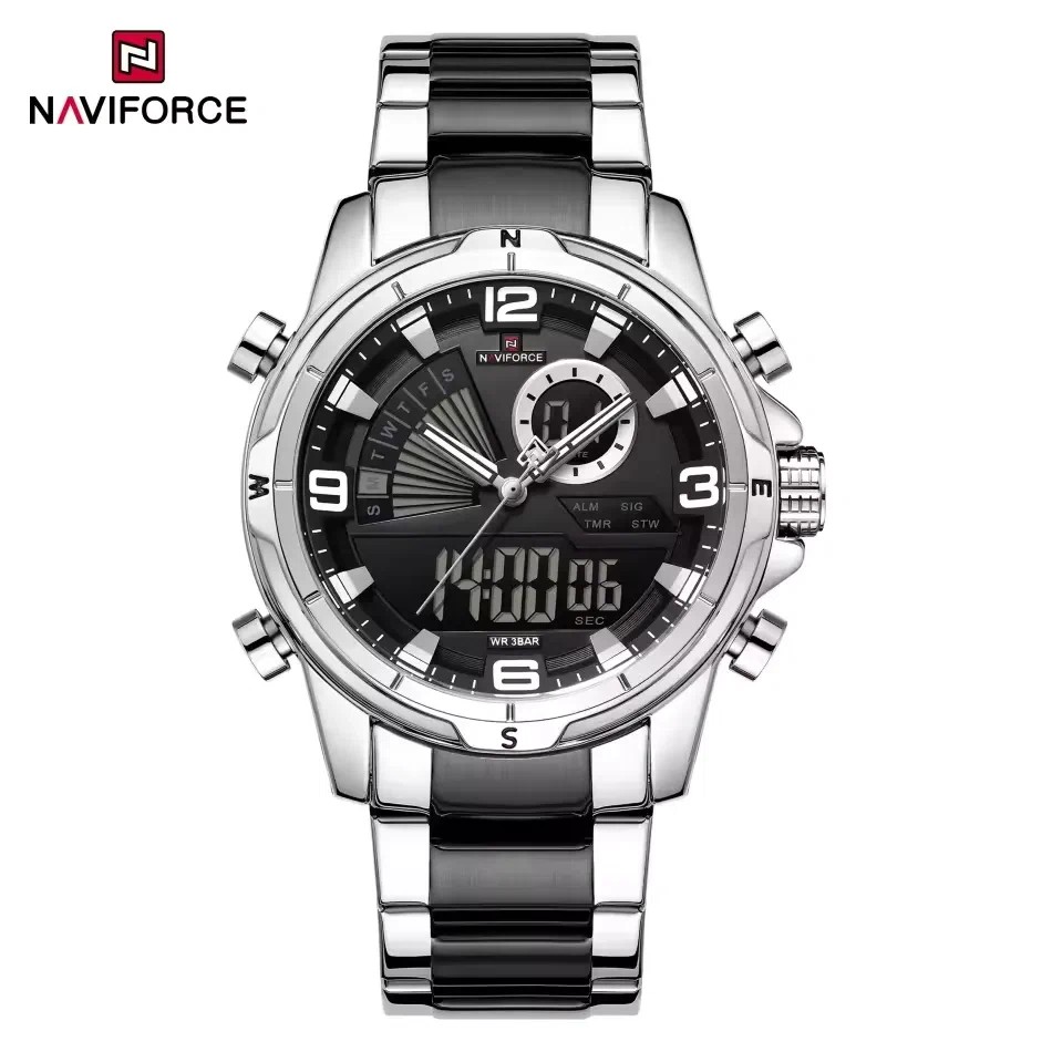 Naviforce 9257 For Men - Silver Black