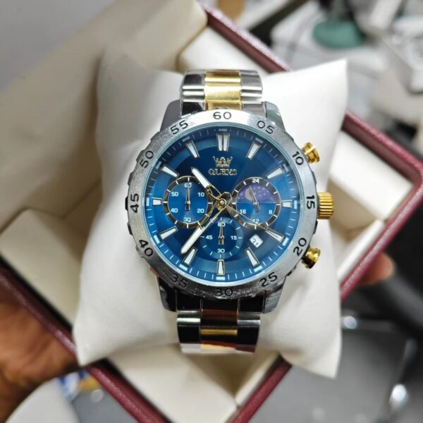 Olevs 3720 CH For Men - Silver Gold Blue | Rovelle