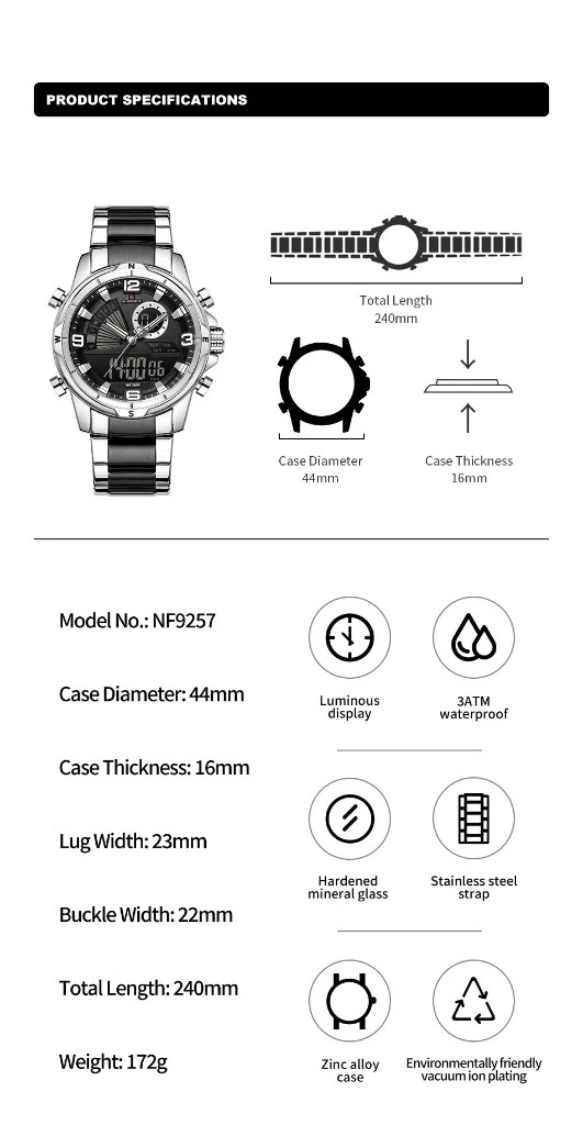 Naviforce 9257 For Men - Silver Black | Rovelle