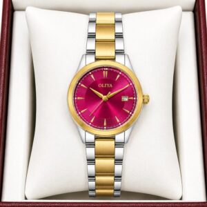 Oliya 835 Ladies Watch -Silver Gold Red | Rovelle