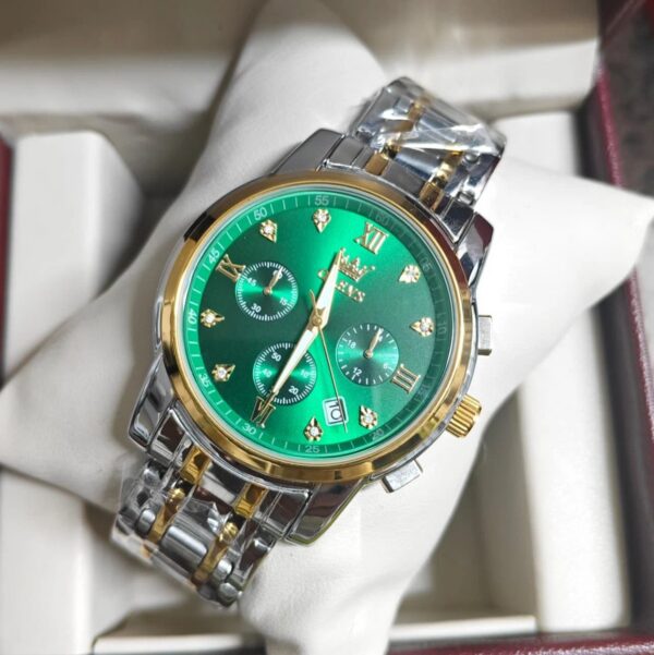 Olevs 2858 CH For Men -Silver Gold Green | Rovelle