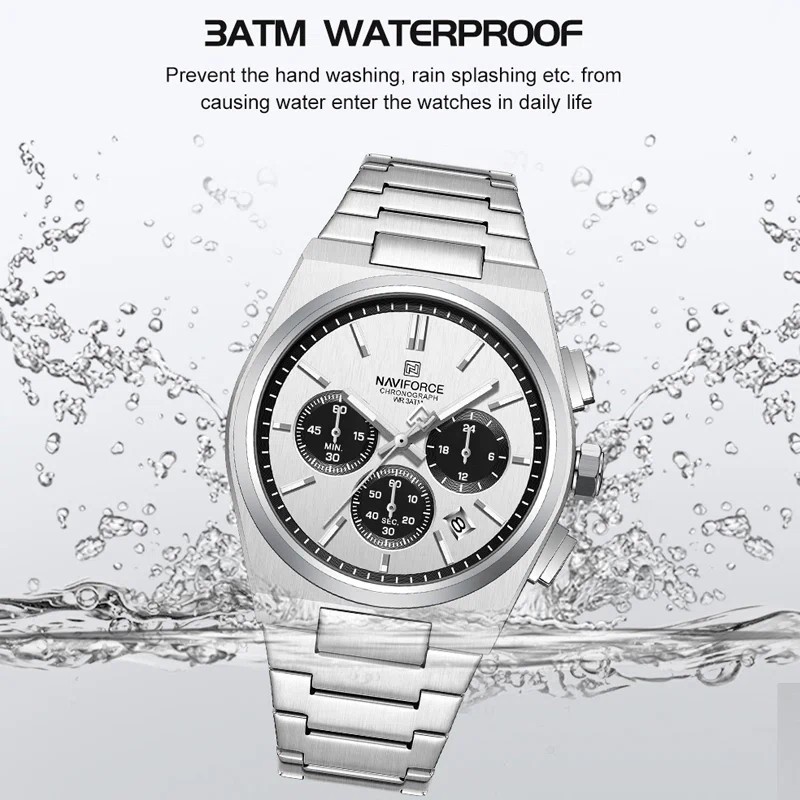 Naviforce 8048 CH - Sliver White Black For Men