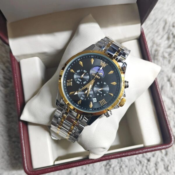Olevs 3653 For Men - Silver Gold Black | Rovelle
