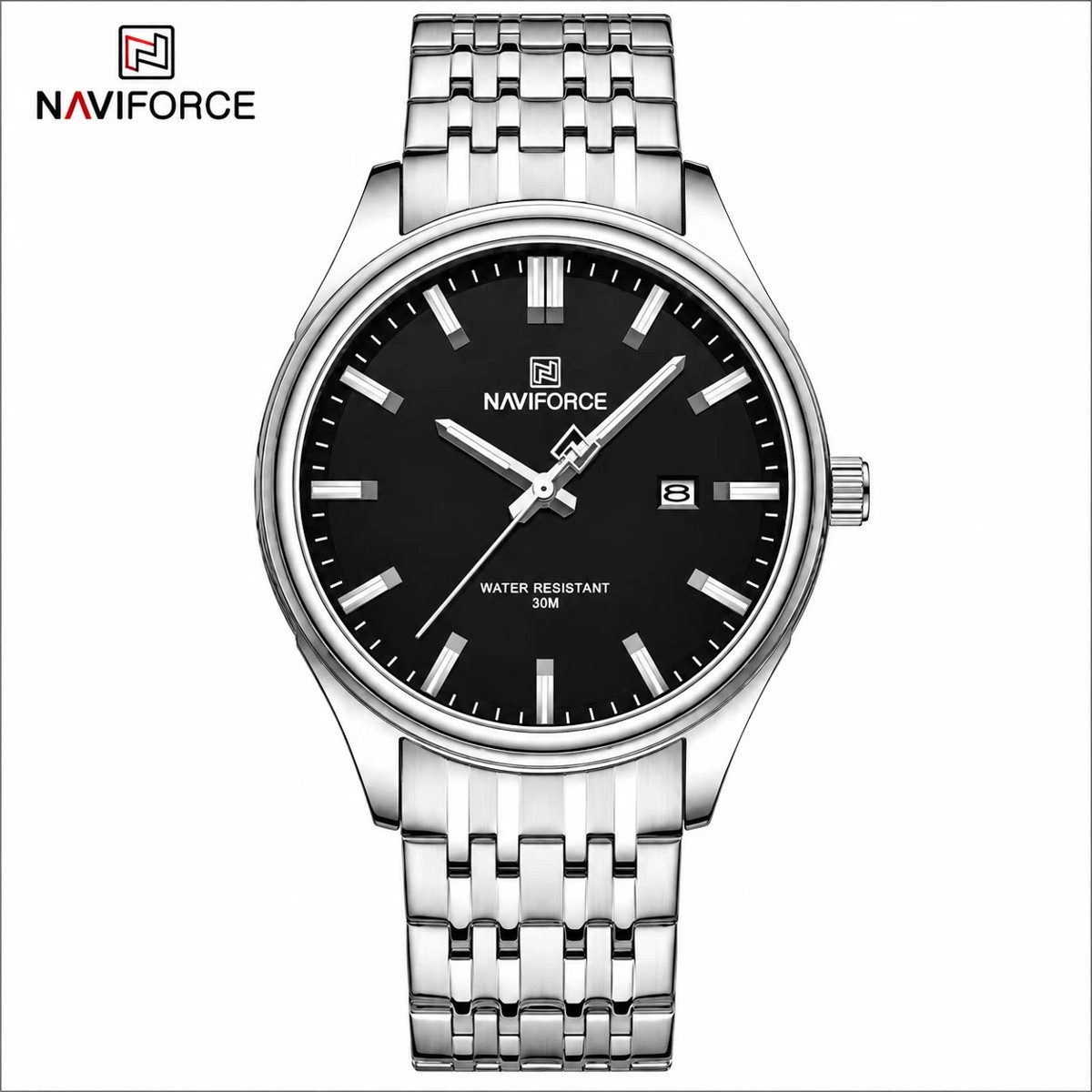 Naviforce 8039 - Silver Black For Men