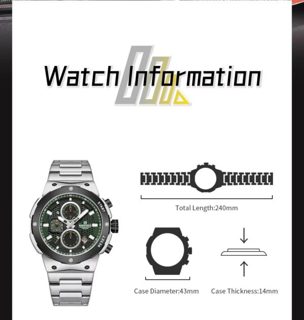 Naviforce 8072 For Men - Silver Green | Rovelle