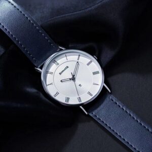 Sonata Quartz Analog with Date Silver Dial Black Leather Strap Watch For Men - 77142SL01 | Rovelle