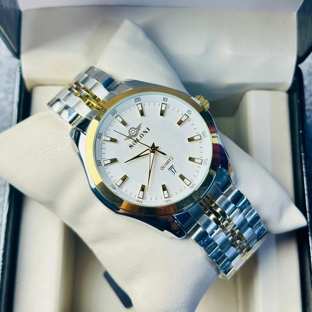 Soloni 1006 M For Men - Silver Gold White with Premium Box