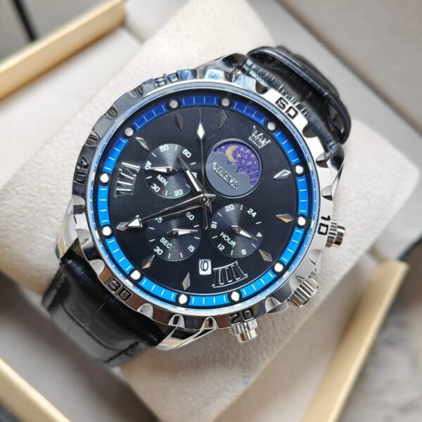 Olevs 2949 L- Silver Black Blue For Men | Rovelle