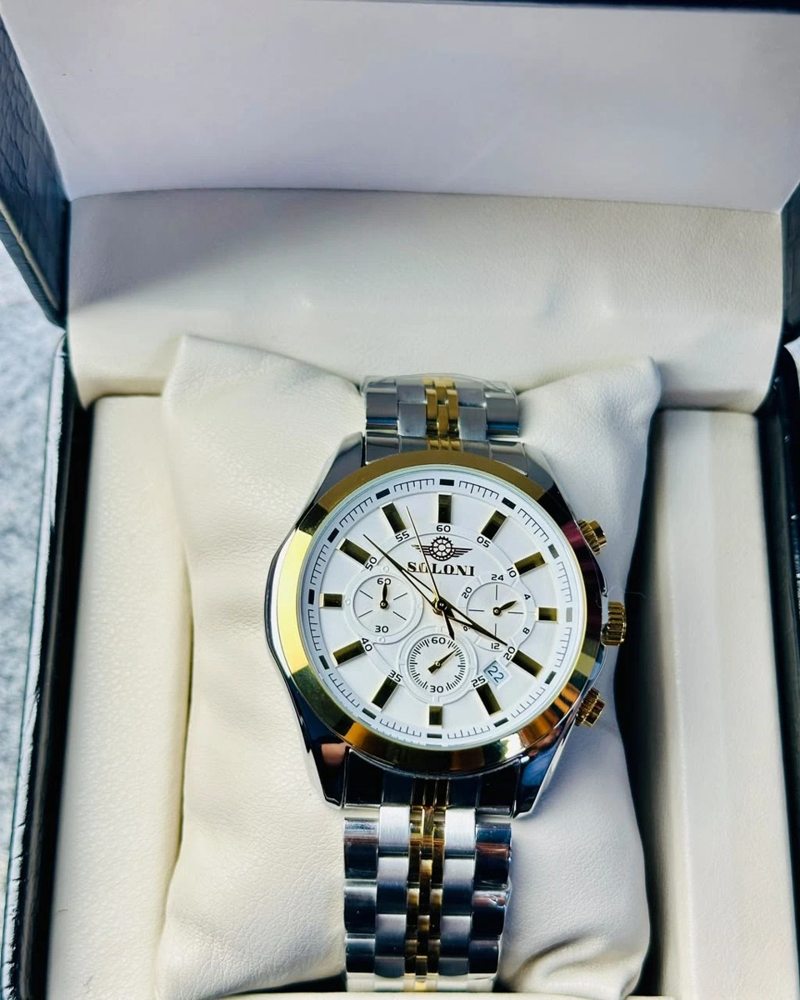 Soloni 3005 For Men - Silver Gold White With Premium Box