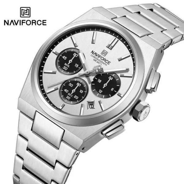 Naviforce 8048 CH - Sliver White Black For Men | Rovelle