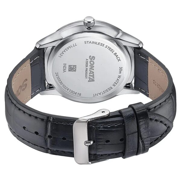 Sonata Green Round Dial Black Strap Watch For Gents - 77166SL01 | Rovelle