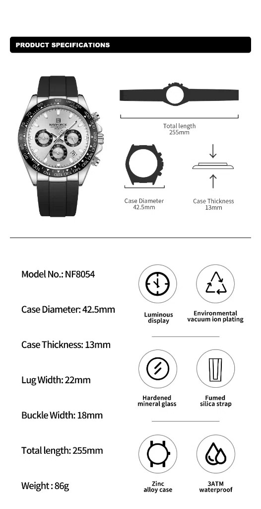Naviforce 8054 - Black White | Rovelle