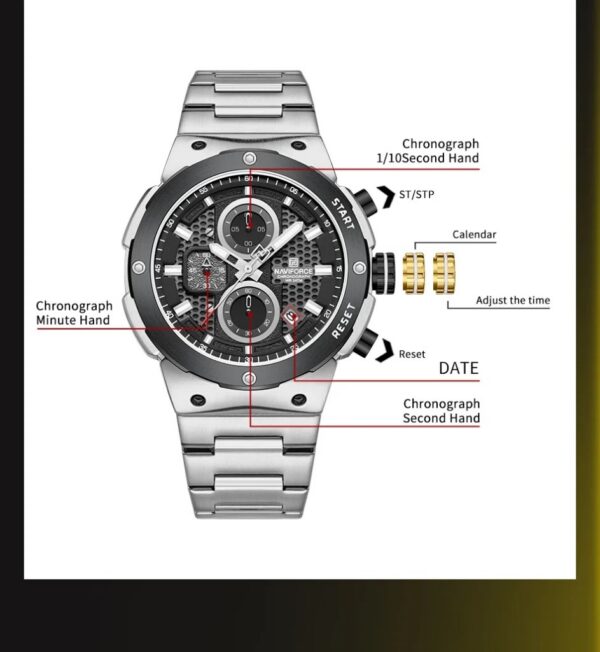 Naviforce 8072 For Men - Silver Black | Rovelle
