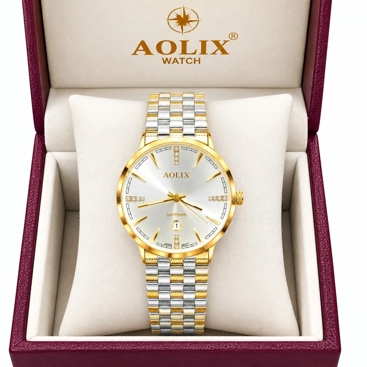 Aolix 9183 Men's Watch -Silver Gold White