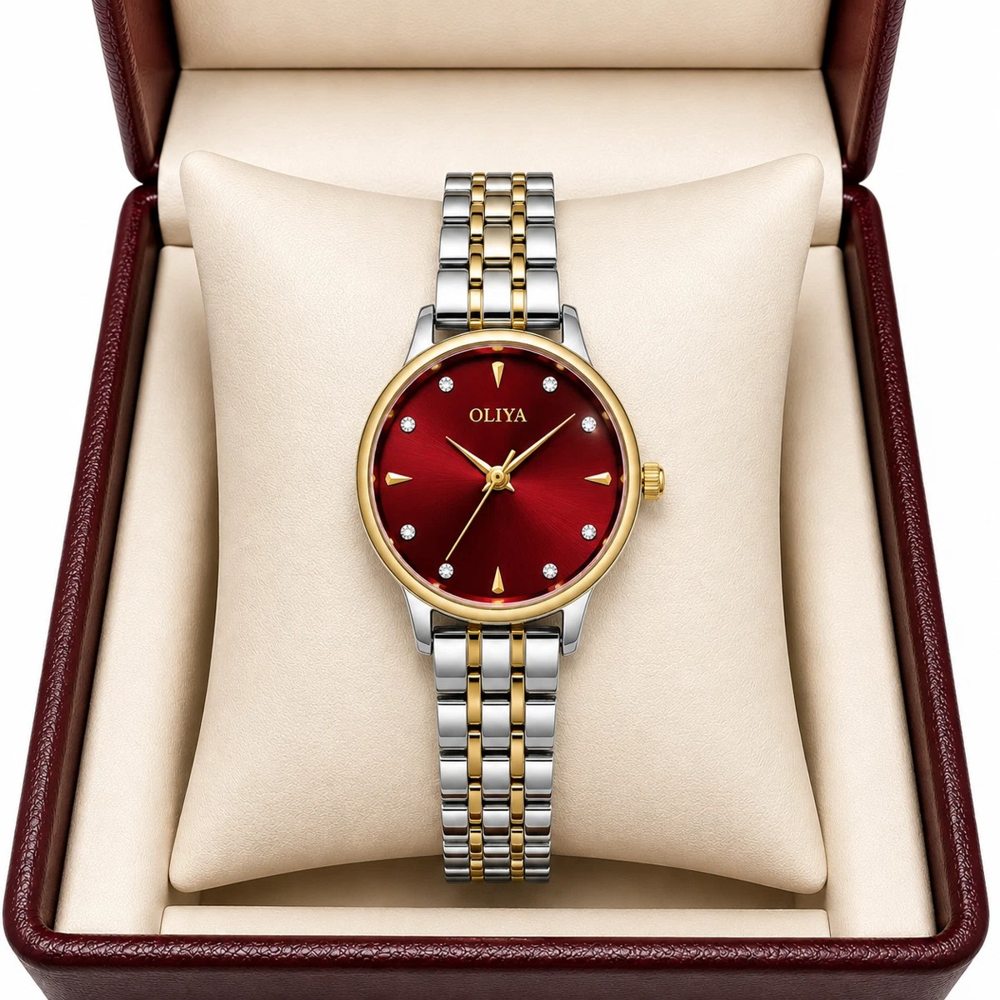 Oliya 511 Ladies Watch - Silver Gold Red