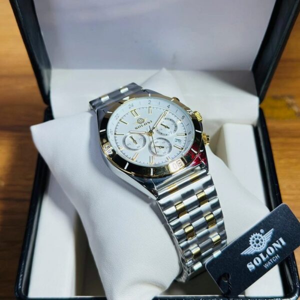 Soloni 3012 M For Men - Silver Gold White With Premium Box | Rovelle