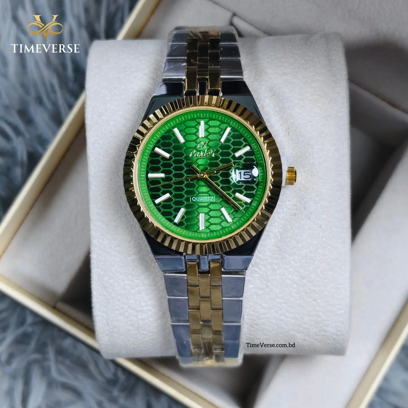 Caslex 062 Ladies Watch - Silver Gold Green